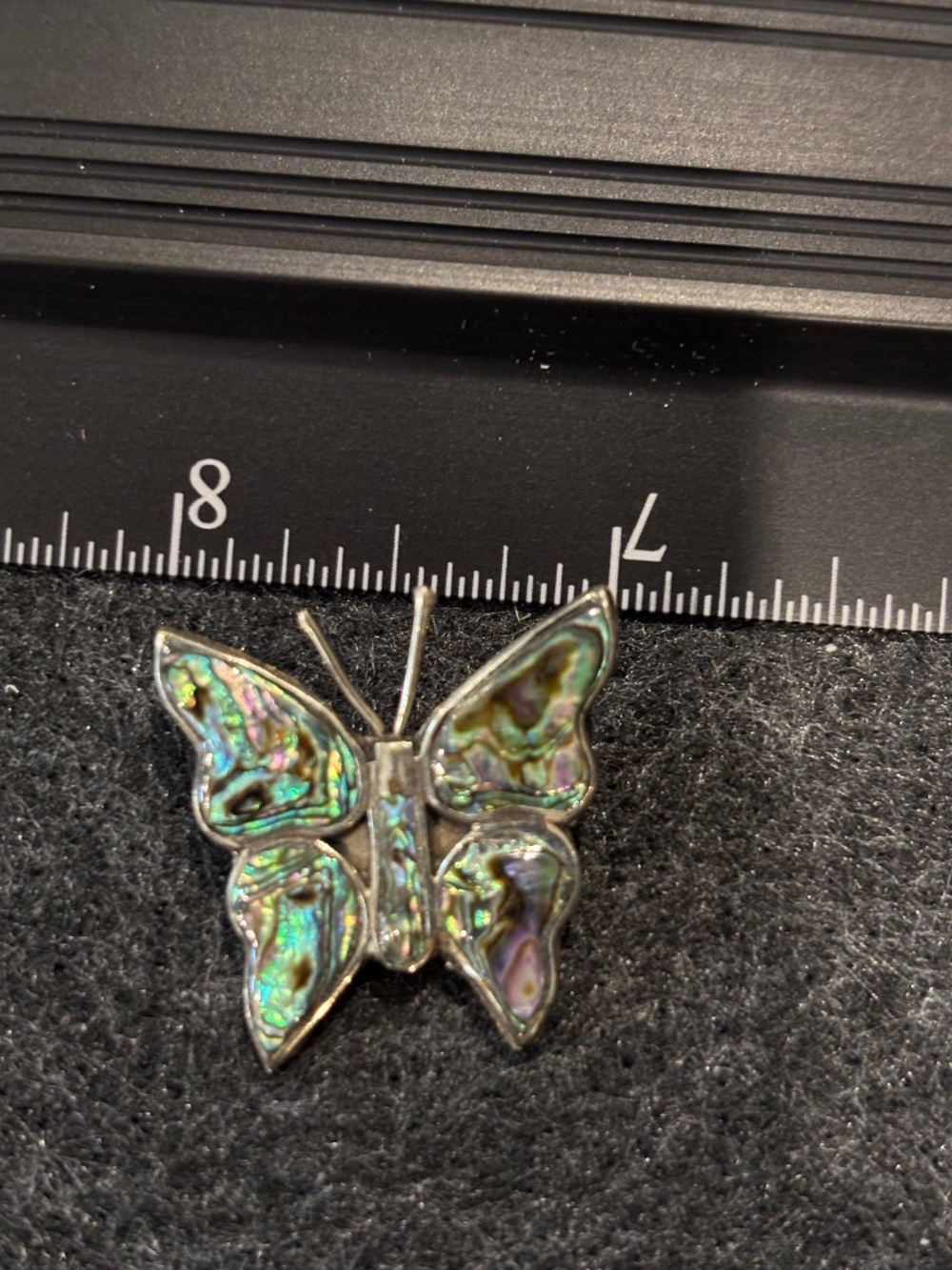 Vintage Abalone & Alpaca Silver Butterfly Brooch